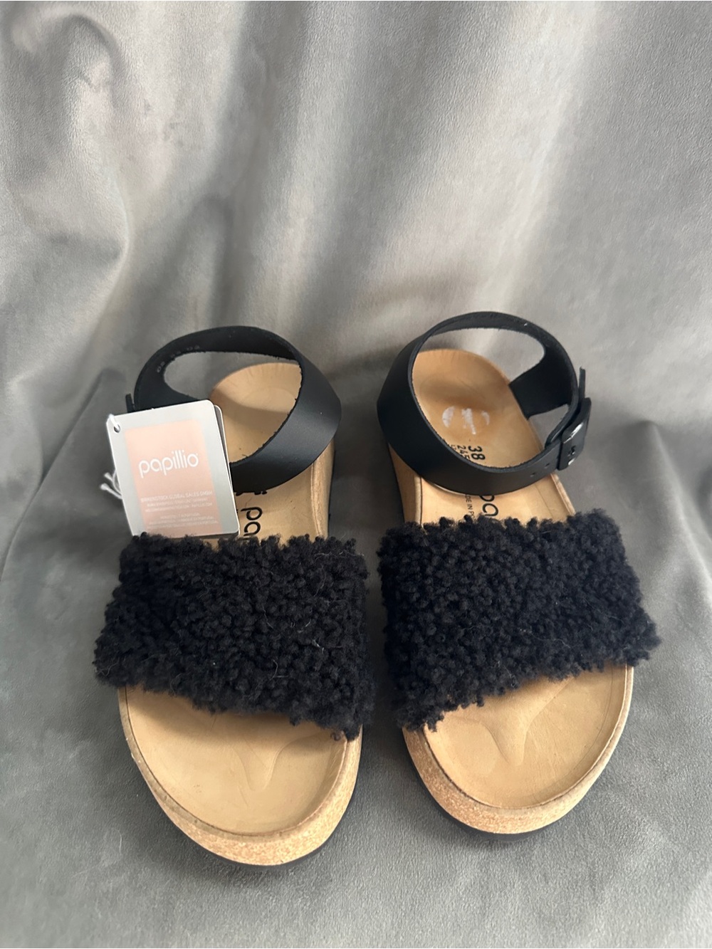 Birkenstock Papillio Glenda Teddy Shearling Cork Sandals - NWT 7.5/38 - Picture 2 of 9